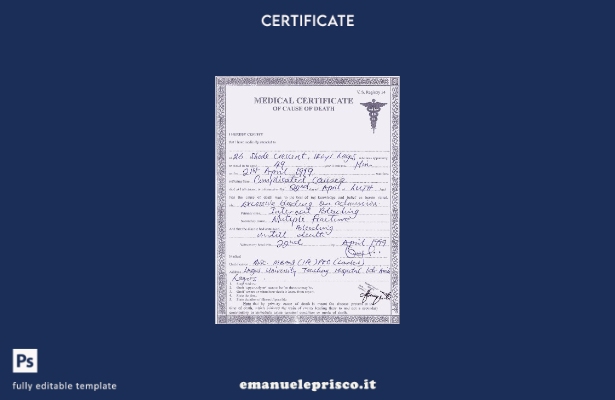 stile verificato Modello di certificato di morte dell'ospedale universitario di 